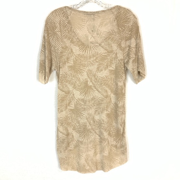 Zara Tan Ribbed Palm Leaf Semi Sheer High Low Top - Picture 2 of 8